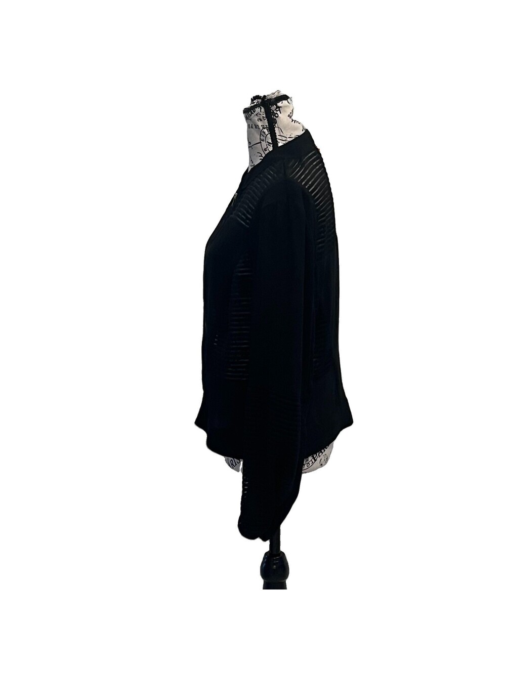 Cache Black Mesh Stripe Zip Front Jacket Size 12 Sheer Cutout Y2K Goth Evening - Picture 4 of 9